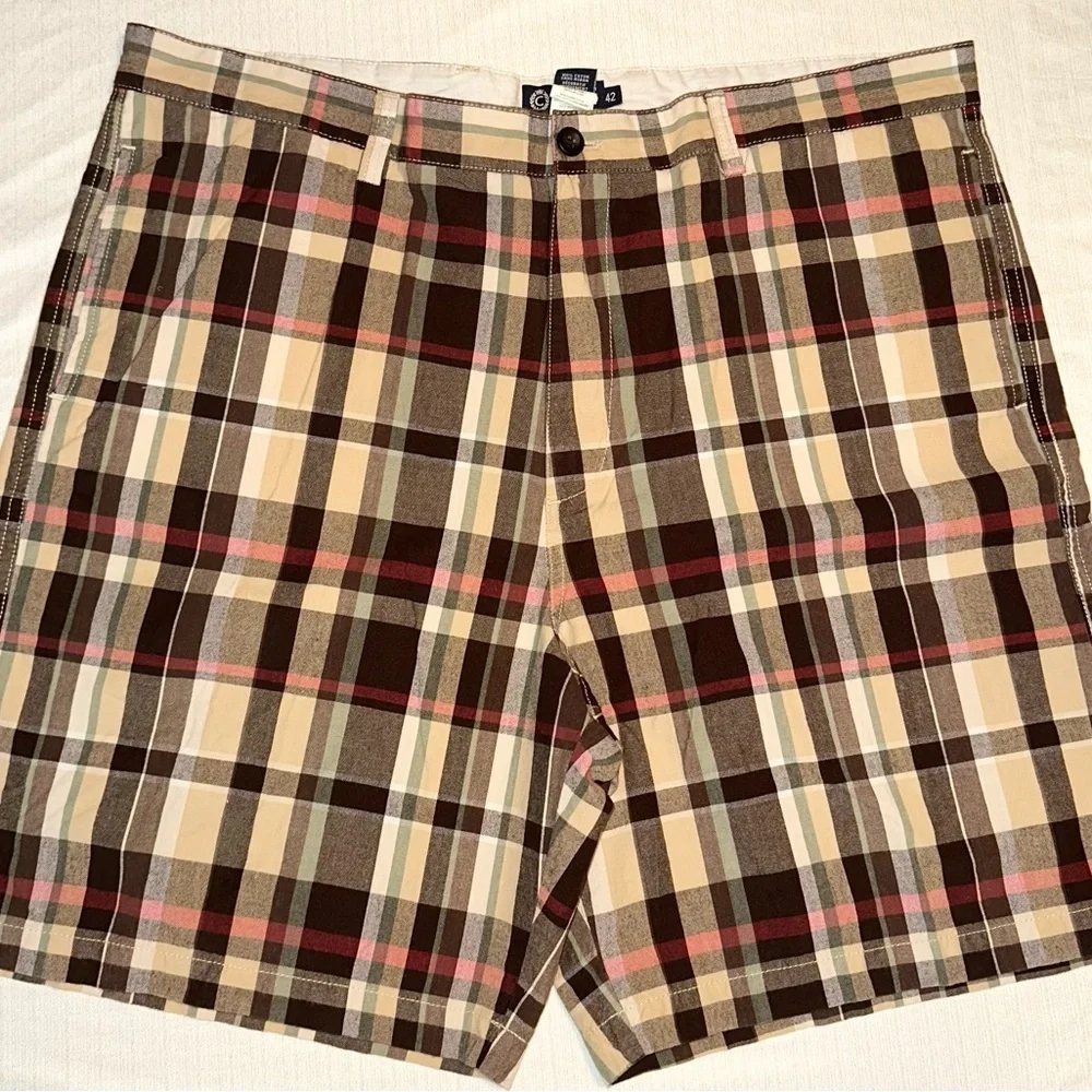 Chaps Brown and Tan Flat Front Shorts